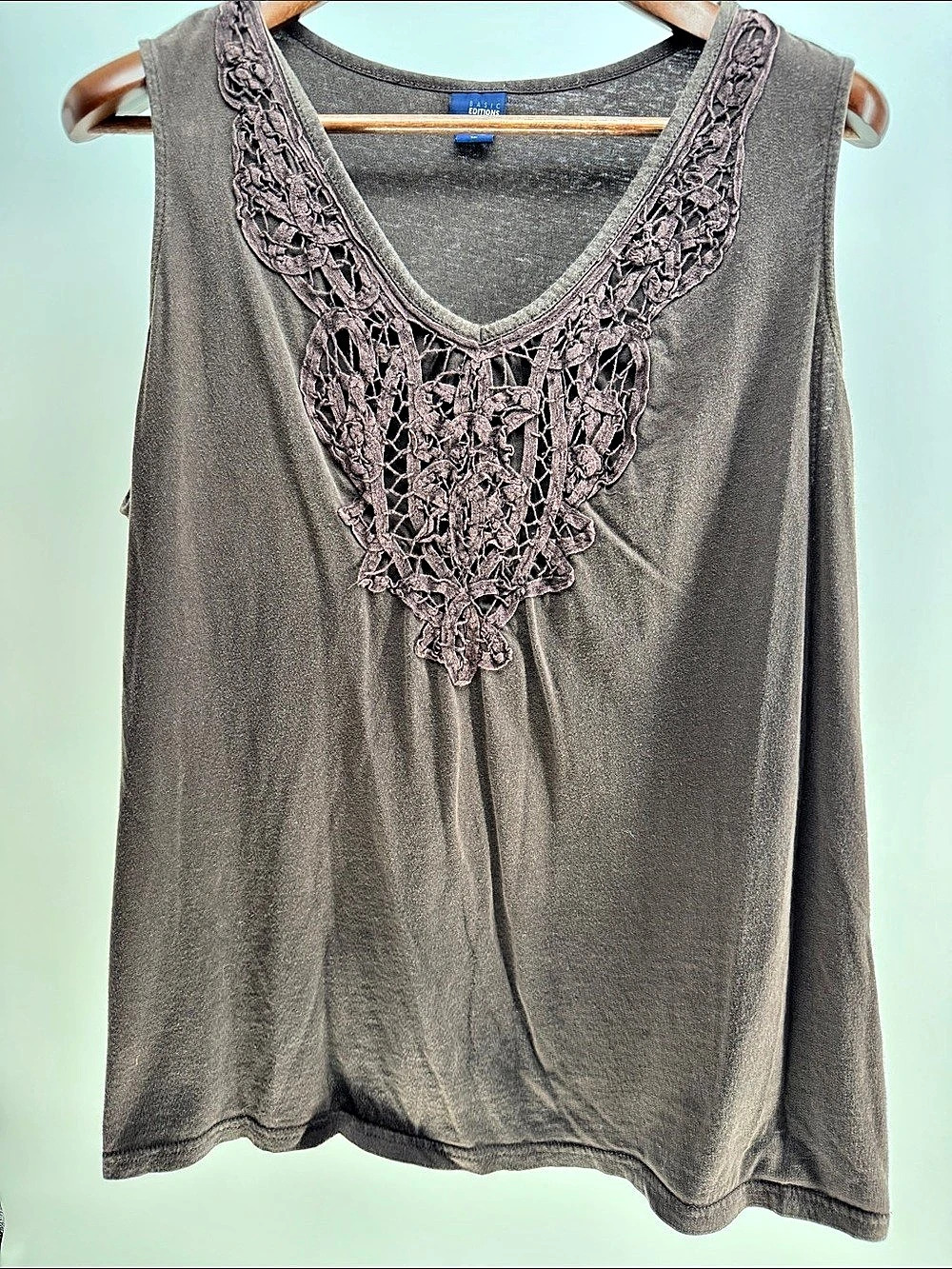 Basic Editions Lace Neck Tank Top Brown Size 1X